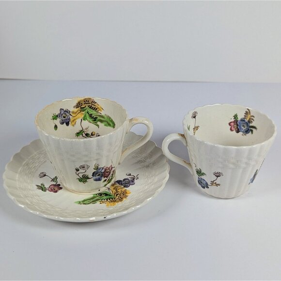 Copeland Spode Demitasse Espresso Cups & Saucer Wicker Lane Basket Weave England - Picture 11 of 11